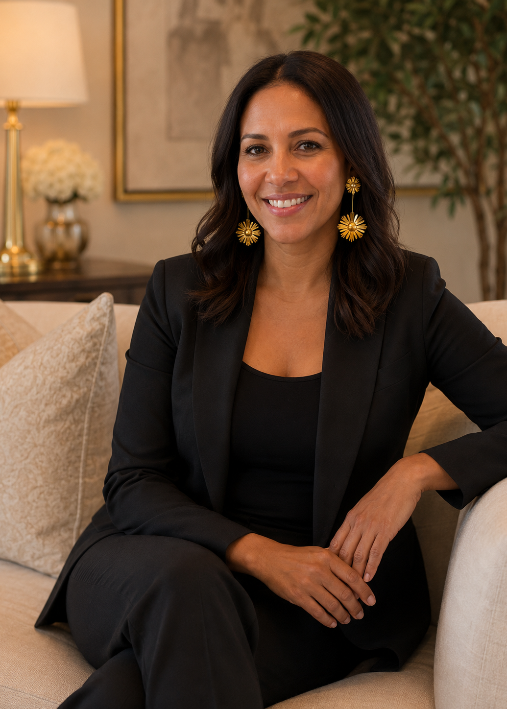 Daisy Earrings – 24K gold-plated bronze and semi-precious stone handmade statement earrings by Guapíssima Artisan Jewelry