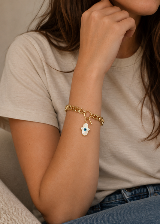 Ojo Turco Bracelet – 24K gold-plated evil eye handmade jewelry by Guapíssima
