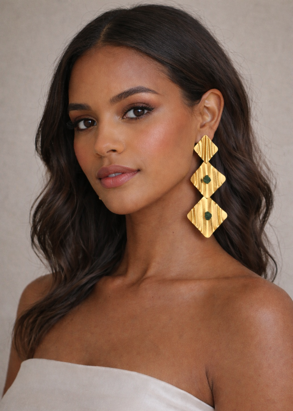 Blanca Earrings – 24K gold-plated raw emerald tree handmade jewelry by Guapíssima