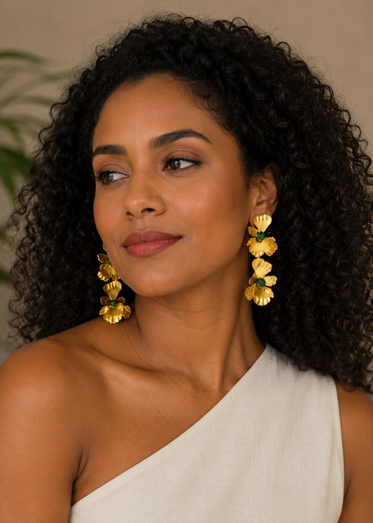 Monarca Earrings – double butterfly gold and green artisan earrings by Guapissima