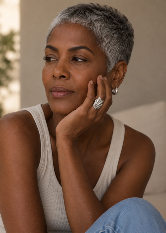 Celine Ring – Silver-plated adjustable artisan statement ring by Guapíssima Artisan Jewelry