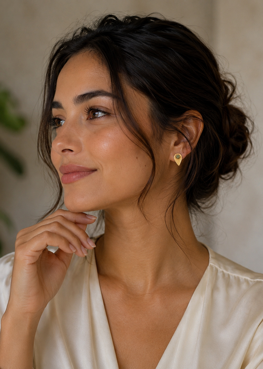 Raindrop Studs – 24K gold-plated natural stone handmade jewelry by Guapíssima